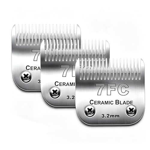 3PCS 7FC Blades Dog Grooming Blades Compatible with Andis/Wahl Dog Clipper | Cut Length 1/8-Inch (3.2MM),Dog Clipper Blade compatible with Oster A5/Wahl KM Series ,Ceramic Blade & Stainless Steel Blade - color: 3pack #7fc