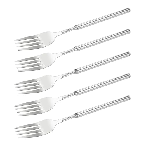 Extendable Fork Telescopic 64cm Long Stainless Steel for Blending, Fork Extendable Dinner Fruit Dessert for BBQ, Dinner, Dessert, Sausages, Hot Dogs, Vegetables (5)