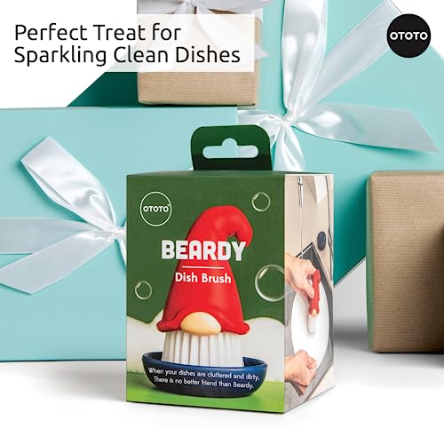 OTOTO Gnome Dish Brush with Handle - Cleaning Brush, Vegetable Brush, Dish Scrub, Gnome Handle, Unique Kitchen Gadgets, Funny Kitchen Tools, Useful Gifts for Women (Beardy Red) - style: Beardy