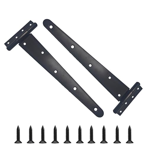 2PCS 12" Heavy Duty T-Strap Hinges, Black Rustic Iron Hinge, Rustproof Gate Tee Hinges for Outdoor Sheds, Barn Doors & Wood Fences-Thickness 2.5mm - size: 12 Inch