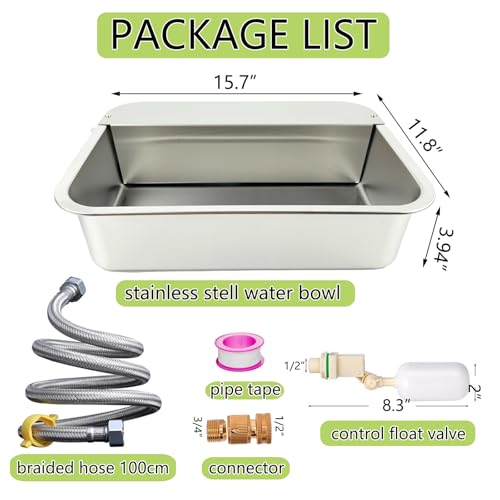 3 Gallon Automatic Dog Water Dispenser 304 Stainless Steel, Large Self-Filling Pet Water Bowl with Float Valve, Auto Animal Waterer for Dogs, Livestock, Horse, Goat, Pig
