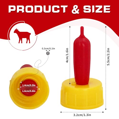 20 Pack Goat Lamb Nipples Soft Rubber Animal Milk Feeding Nipple | with Flutter Valve & Vent Leak-Proof Slow Flow Reusable Teat for Lambs Goat Sheep Pup Foal Calf Piglet, Screw On Soda Bottle - color: yellow