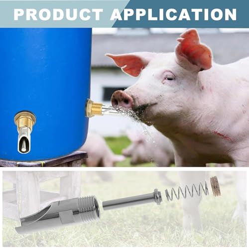 6Pcs Pig Waterer Nipples, Stainless Steel Automatic Pig Nipple Waterer Hog Water Drinker Feeder with Brass Water Tank Connector, Drill Bit and Tape, for Hog Piglets Goat