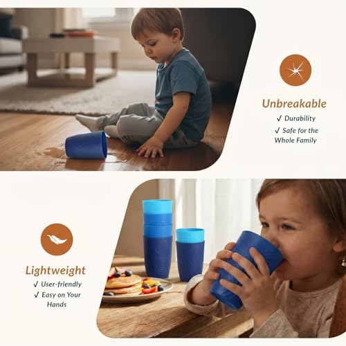Homienly Cup Sets for Kitchen 12oz Wheat Straw Cups Unbreakable Drinking Cups Set of 6 - Lightweight,Reusable Cups for Kitchen, Outdoor- Blue Sky - color: Ocean, size: 12 Ounces