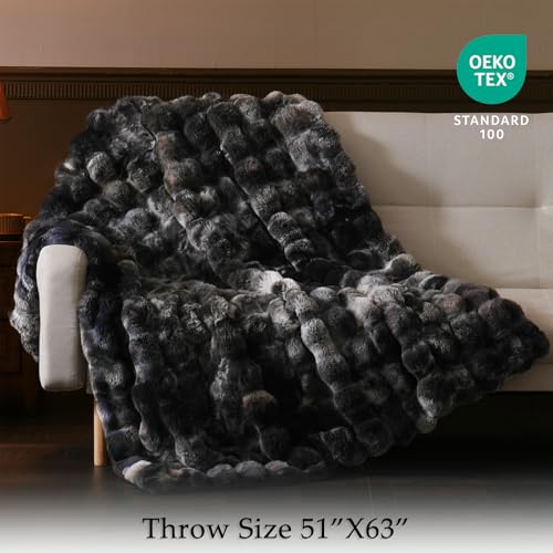 BENVWE Fluffy Faux Fur Throw Blanket for Couch, Soft Plush Thick Cozy Fuzzy Luxury Minky Bubble Blanket for Home Living Room Decor Gift for Women, Tie-dye Grey, 50" x 60", 1100GSM - color: Tie-dye Grey, size: Throw(50" x 60")
