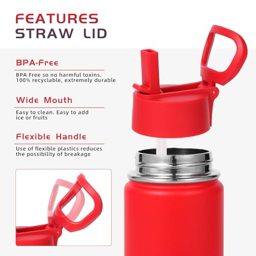 Volhoply 14oz KIds Stainless Steel Insulated Leakproof Water Bottle with Straw Lid and Silicone Boot,BPA-Free Easy Use for Boys&Girls,Double Wall Vacuum Bottles(Red,1) - color: Red
