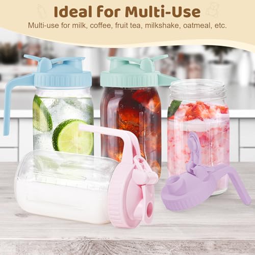 AoeJarry Breast Milk Pitcher with Leak Proof Flip Cap & Pour Spout, 32 oz Wide Mouth Mason Jars for Breast Milk Storage Container, Glass Picther with Lid for Cold Brew Coffee, Sun Tea, Juices, Blue - color: Blue