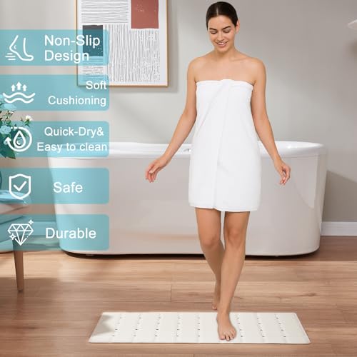 Webos Non-Slip Bath Mat for Tub & Shower：Silicone Foldable Bathtub Mat with Strong Suction Cups, Quick Drain Holes, Machine Washable Extra Large Bathroom Mats 35.8" x 17.7", Beige - color: Beige, size: 35.8" x 17.7" (Rectangular)