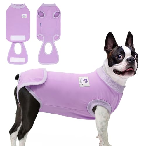 cyeollo Dog Surgery Recovery Suit Soft Breathable Female Male Pet Bodysuit for Spay, Neuter, Surgical Recovery Shirt for Small Medium Large Dogs, Purple, XS - color: Purple, size: X-Small (Back: 9"-11")
