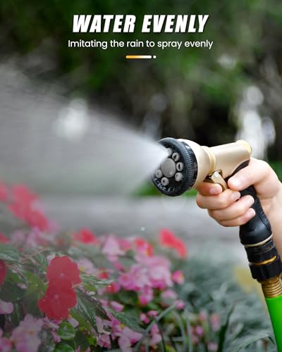 RAINPOINT Garden Hose Nozzle, Hose Sprayer Nozzle with 9 Spray Patterns, High Pressure Water Hose Nozzle Heavy Duty Metal Hand Sprayer, Watering Plants and Lawn, Car Washing, Pet Showering