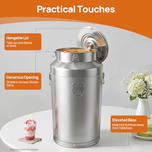 Stainless Steel Milk Barrel, 23 Gallon Milk Can Bucket | Airtight Food Storage Container Metal Water Beverage Drink Dispenser for Milk Oil Wine Soup - size: 23.3Gal