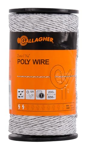 Gallagher 1/16" x 656' Electric Fence Polywire | Lightweight Portable Fence Line | UV-Resistant with 6 Stainless Steel Conductors | Ideal for Livestock Rotation, Gardens & Temporary Setups