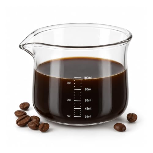 Gjinxi 3OZ Espresso Measuring Cups Shots Cup with Scale Glass Accessories with Spout V-Shaped Mouth Clear Milk Frothing Pitcher for Coffee Milk Tea Maple Syrup Serving