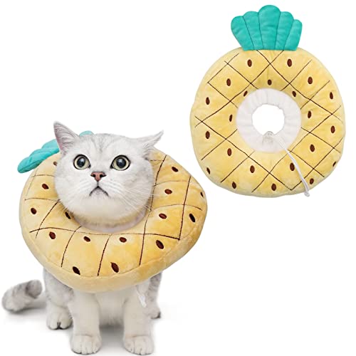 ANWA Adjustable Cat Cone Collar Soft, Cute Cat Donut Collar After Surgery, Kitten Recovery Cones to Stop Licking - color: Pineapple, size: Small