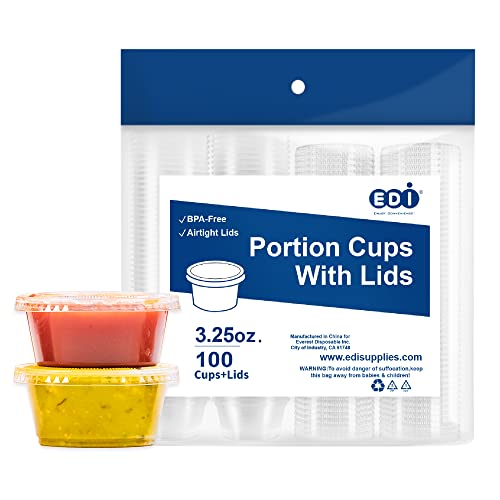 Clear Disposable Plastic Portion Cups with Leakproof Lids | Jello Shot & Condiment Cups | 3.25 OZ, 100 Sets | BPA Free & Recyclable - style: 3.25 OZ