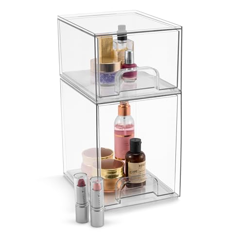 Sorbus Clear Stackable Storage Drawers (2 Pack, 7.6'' and 4.4'' Tall) | Acrylic containers with pull-out bins keep cosmetics, brushes and daily items sorted on bathroom counters or in cabinets. - size: 2 Pack, 7.6’’ and 4.4’’ Tall