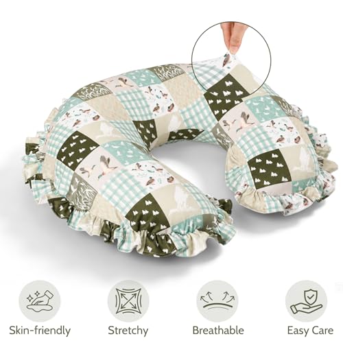 Ruffled Nursing Pillow Cover, Removable Stretchy Case for Breastfeeding Pillows, Ultra Soft and Breathable Feeding Pillow Slipcover with Modern Design Lace for Infant Girls Boys, Mallard Duck