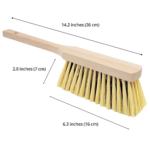Cleaning Brush, 14.2'' Hand Broom with Medium-Soft Bristles, Wooden Handle, Multi-Purpose Dusting Brush for Home and Professional Use - size: 14.2"