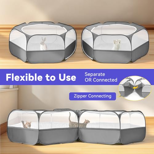 Pawaboo Small Animals Playpen, Large Chick Brooder with Zipper Splicing | Portable Chicken Coop Run, Pop Up Pet Enclosure Cat Tent for Guinea Pig Bunny Puppy Indoor Outdoor - color: T-Classic Gray