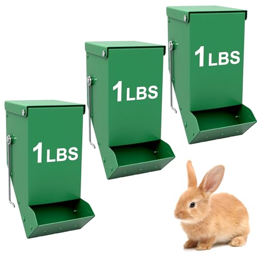3 Packs Hay Feeder Rabbit, Metal Small Animal Feeder with Lid & Mesh Bottom, 3.1 Inch 1 LBS Capacity, Gravity Food Dispenser for Guinea Pigs Chinchillas, Cage or Outdoor Use, Green - size: 3.1 Inch (3Pcs)