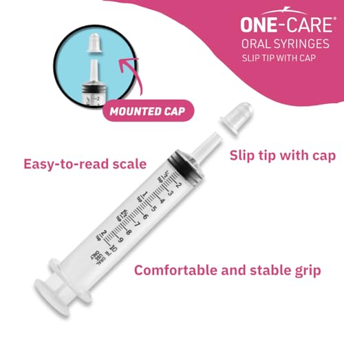 ONE-CARE 10ml Oral Syringe w/Cap, Slip Tip Liquid Dispensers, 100/Box | Precise Dosing, Infants-Oral Feed, Accurate Graduation, Individually Wrapped, Food-Grade Plastic, Adult & Pet - size: 10 ml Black Scale