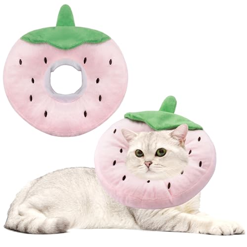 Soft Cat Cone Collar, Cute Cats Recovery Collar Suitable for Cats | Cat cone for Small, Medium, Large cat,Elizabethan Neck Collar for Cats After Surgery (Strawberry, Medium) - color: Strawberry, size: Medium