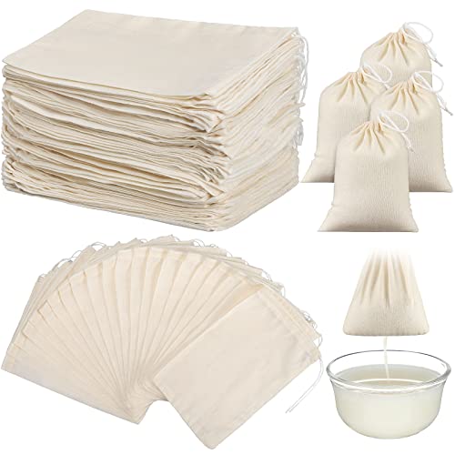 3 x 4 Inch 100 Pieces Muslin Bags Cheesecloth Bags for Straining Reusable Tea Filter Cold Brew Milk Tea Filter Strainer Cheese Clothes Cheese Clothbags for Office Kitchen Cooking - size: 3 x 4 Inch