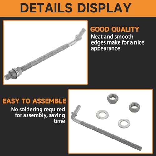 LANIAKEA 2PCS 12" J Bolt Gate Hinge J-Bolt Chain Link Fence Gate Hinge Heavy Duty Threaded Hinges for Cattle Corral Panels - size: 12 Inch