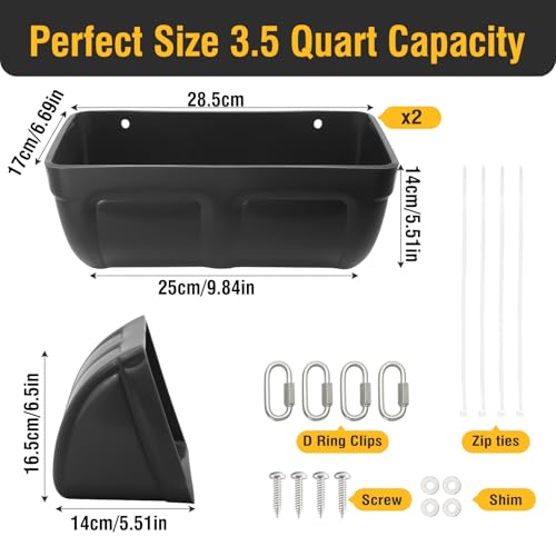 2 Pack Hanging Chicken Feeder Trough for Goat,Sheep,Dog.Livestock Feeding Container Goats Supplies Feeders Waterer Bucket (Black)