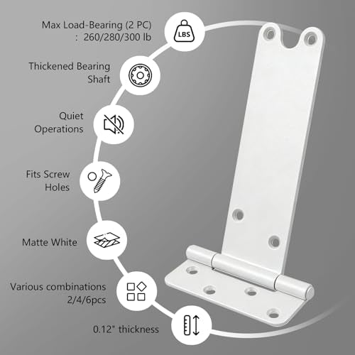 2 Pack 6" Door Hinges,280 Lbs Capacity Heavy Duty Gate Hinges | Matte white T-Strap Shed Gate Hinges,Barn Door, Shed Doors, rust-resistant,durable (6 inch- U - 2 Pack)-Patent Pending - size: 6 inch- U - 2 Pack