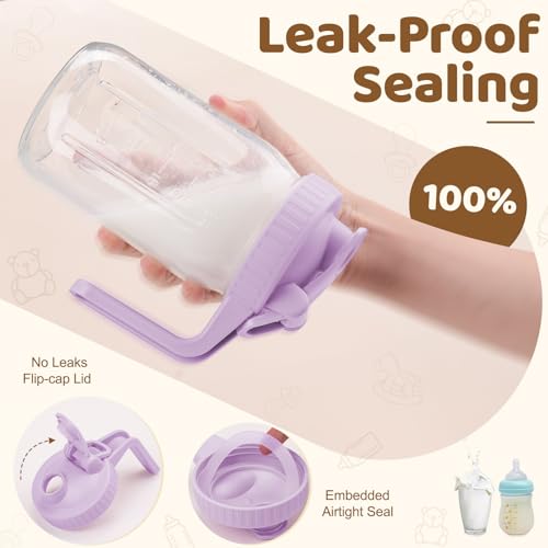 AoeJarry Breast Milk Pitcher with Leak Proof Flip Cap & Pour Spout, 32 oz Wide Mouth Mason Jars for Breast Milk Storage Container, Glass Picther with Lid for Cold Brew Coffee, Sun Tea, Juices, Pink - color: Pink
