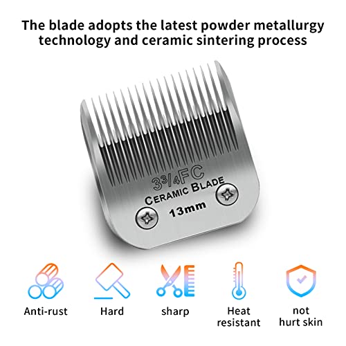 3-3/4FC Dog Grooming Ceramic Blades,Compatible with Andis,Oster A5,Wahl KM10 | Size 3-3/4FC Detachable Ceramic Blade 1/2-Inch 13MM Cut Length,3 Pack - size: 3pc 3-3/4fc: 1/2" (13 mm)