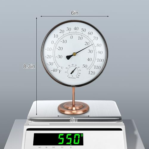 6 in Solid Brass Analog Outdoor Thermometer Hygrometer | Detachable Stand, No Battery Needed, Weather Rust Waterproof, Dual ℉/℃ Dial, For Home Office Patio Indoor Outdoor Decor - size: 6 inches