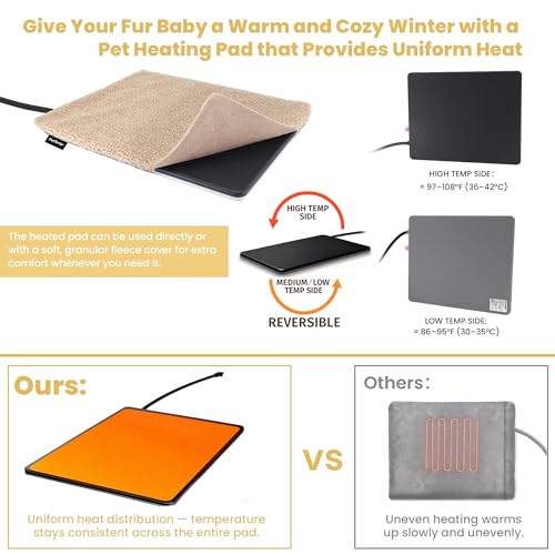 Outdoor Heated Dog Pad for Medium Dog, Cat, Anti-Bite & Waterproof Heating Pad, Pet Warmer for Outside Feral Cat Houses, Durable Indoor Outdoor Warming Pet Mat in Extreme Weather 20" x 16" 45W - size: L: 20'' x 16''