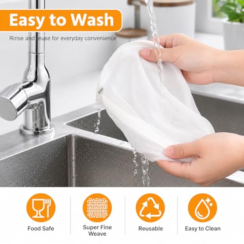 RAINFLOW 3PCS Ultra Fine Mesh Strainer Bags with Stainless Steel Handle | Reusable Nut Milk and Cheesecloth Filter Bags for Straining Milk, Coffee, Juice, Yogurt and Other Kitchen Foods