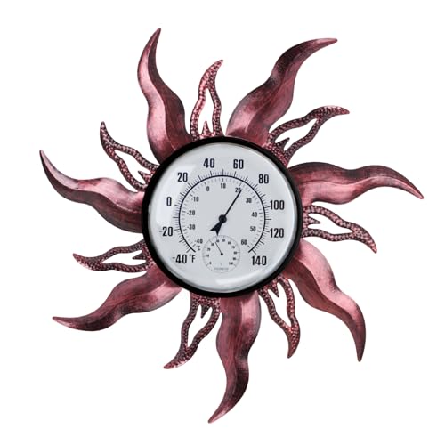 Large Sun Outdoor Thermometer, 27“ Metal Thermometer Outdoor Waterproof, Decorative Outdoor Thermometers for Patio, Outside Thermometer with Humidity(Copper) - color: A-Copper