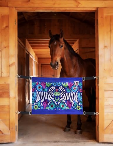 Harrison Howard Horse Stall Guard with Adjustable Straps and Sturdy Spring Hooks Included Aisle Guard Stall Guard for Horses,Zebra in Flowers - color: Zebra in Flowers