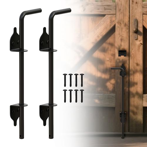 12" Heavy Duty Cane Bolts for Gates with Black Rustproof Powder Upgraded Hardware Gate Drop Rod for Wood PVC Vinyl Fences Gates, Double Doors-2 Pack - size: 12 Inch-2pack