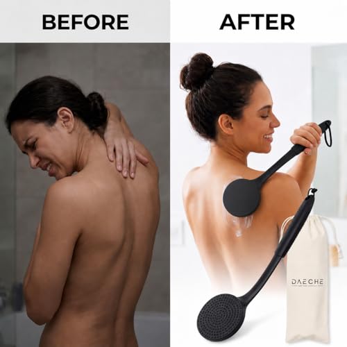 Lotion Applicator for Back with Long Non-Slip Handle, Non-Absorbent Silicone Pad, Easy-to-Clean Body Applicator for Sunscreen, Moisturizer & Self Tanner, Includes Travel Pouch