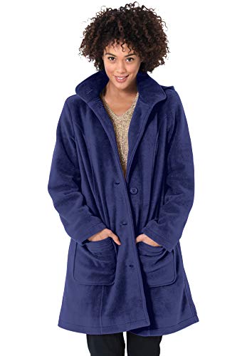 Woman Within Plus Size Hooded A-Line Fleece Coat - color: Classic Red, size: 14