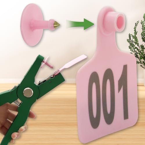 100PCS Cattle Ear Tags Numbered 001-100,Plastic Livestock Ear Tags with Animal Identification Tags for Cattle Cows Hogs Pigs Sheep Goats (Pink) - color: PINK