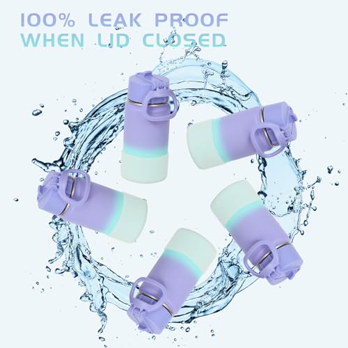 Volhoply 14oz KIds Stainless Steel Insulated Leakproof Bottles Water Bottle with Straw Lid and Silicone Boot,BPA-Free Easy Use for Boys&Girls,Double Wall Vacuum Bottles(Purple Blue,1) - color: Purple Blue