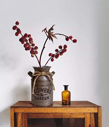 HyFanStr Shabby Chic Metal Flower Vase Rust Painted Decor Milk Can Bucket Country Primitive Jug Farmhouse Decoration Large - color: Rust-large