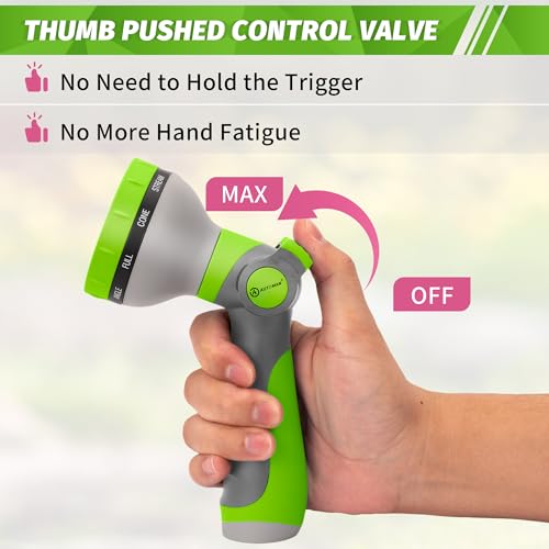 AUTOMAN Garden Hose Nozzle Sprayer - 10 Spray Patterns, 2 Pack Thumb Control Water Hose Nozzle Outdoor, Heavy Duty Spray Nozzles for Watering Garden, Cleaning Window, Washing Car, Showering Pets - color: Lawngreen