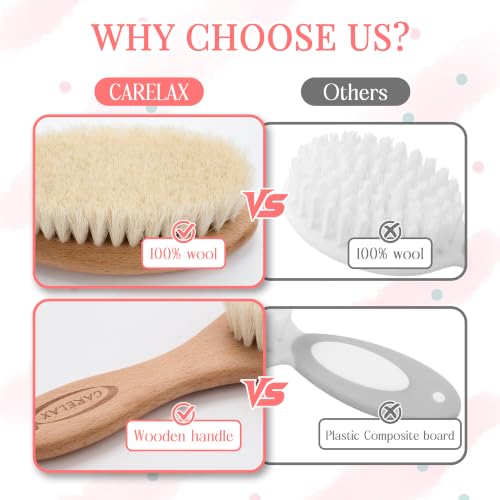 Baby Hair Brush & Comb Set, Organic Wooden Hairbrush Natural Goat Bristles for Newborns & Toddlers, Ideal for Cradle Cap & Itching, Perfect Shower and Registry Gift for Infant, Toddler (2pcs-Pink) - size: 2pcs-pink