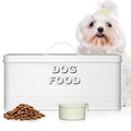 Plexon Metal Dog Food Storage Container with Scoop - Small Dog Food Container 10lbs Holder Treat Jar Bin with Lid - Pet Chow Storage Canister Tin, 2 Gallon, White - color: White, 2 Gall Capacity