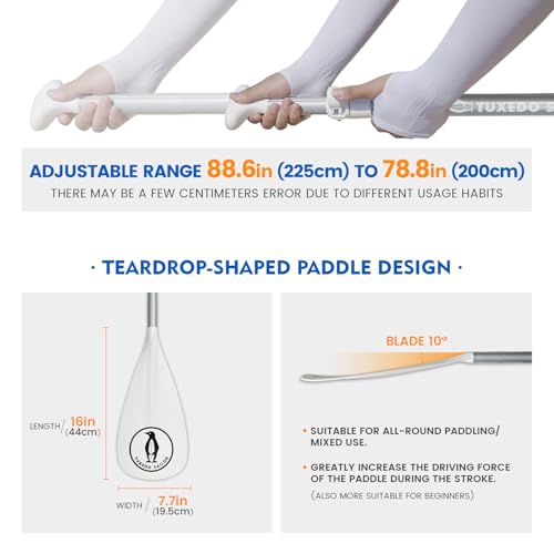 Tuxedo Sailor SUP Paddle - 3 Piece Adjustable Stand Up Paddle Board Paddle - Lightweight & Floating Paddle Board Oar - Durable and Packable, Reinforced Nylon Blades - Efficient Stroke - color: double white A