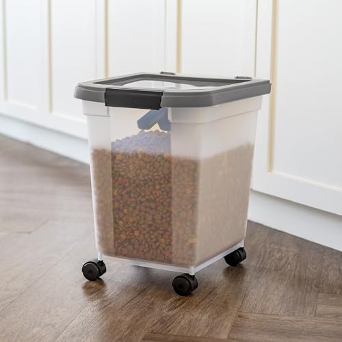 IRIS USA Dog Food Storage Container, Up to 25 lbs, White, Made in USA | Includes 2-Cup Scoop & Wheels, Airtight Seal, BPA-Free, Bird Seed, Cat food, Chicken Feed, Treats, Keeps Kibble Fresh - color: Dark Gray, size: 25 lbs