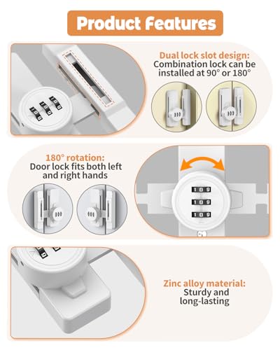 90/180 Degree Keyless Barn Door Lock Latch, White | 3 Digit Combination Security Latch, Zinc Alloy Mechanical Password Lock for Closet, File Cabinet, Sliding Door, Bedroom - color: White