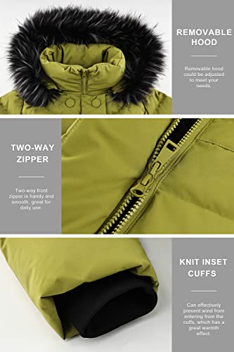 Orolay Women Warm Down Jacket with Hood Fur Long Puffer Coat Brown - color: Fruitgreen, size: Small